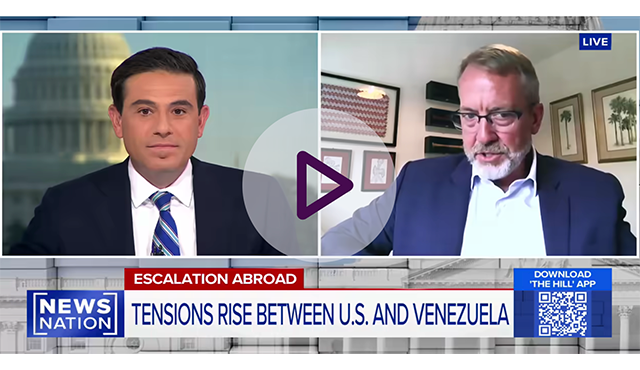 NewsNation split-screen TV interview about U.S.-Venezuela tensions