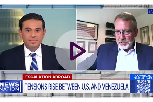 NewsNation split-screen TV interview about U.S.-Venezuela tensions