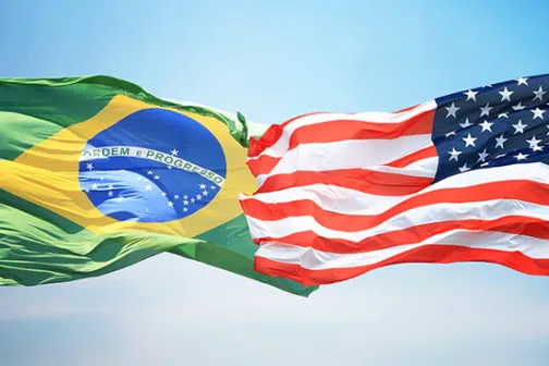 Brazilian and U.S. flags waving together