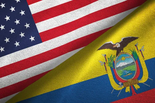 The American and Ecuadorian flags crossed diagonally
